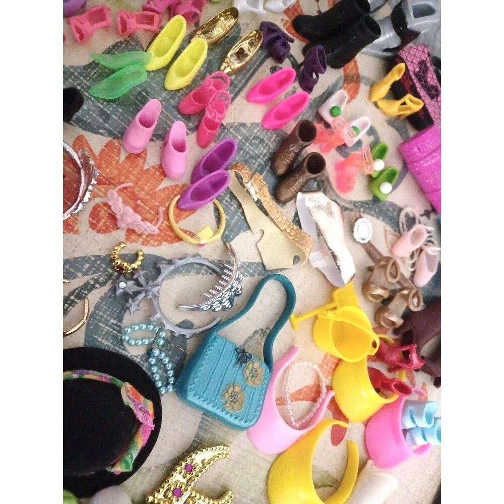 Large Lot of Miscellaneous Barbie Doll Accessories Shoes Purses, Lots More Vtg